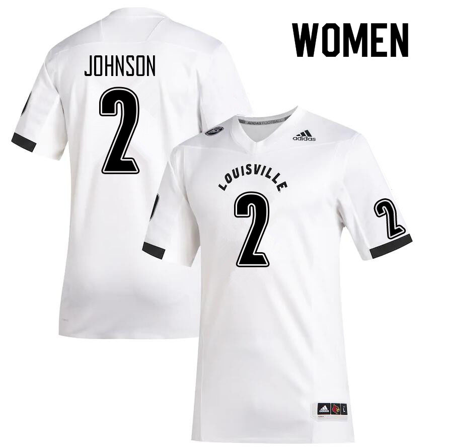 Women #2 Khalib Johnson Louisville Cardinals College Football Jerseys Sale-White - Click Image to Close
